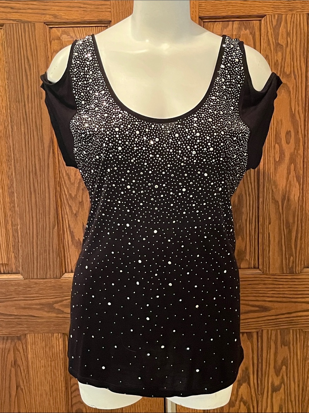 i jeans by Buffalo Black Cold-Shoulder Top with Silver Rhinestone Accents L